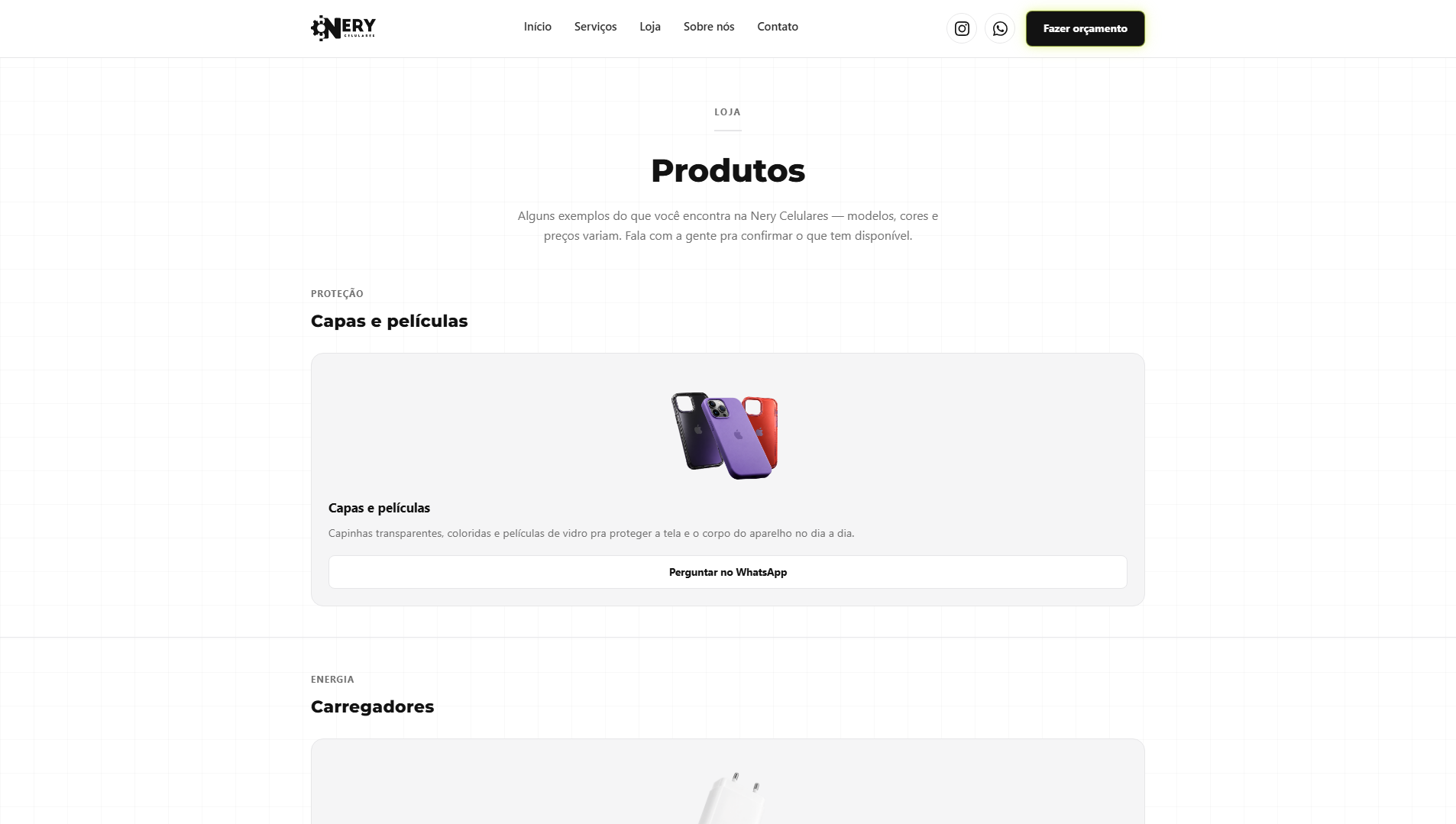 Página de produtos